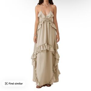 Boho Ruffle Halter Maxi Dress in Beige